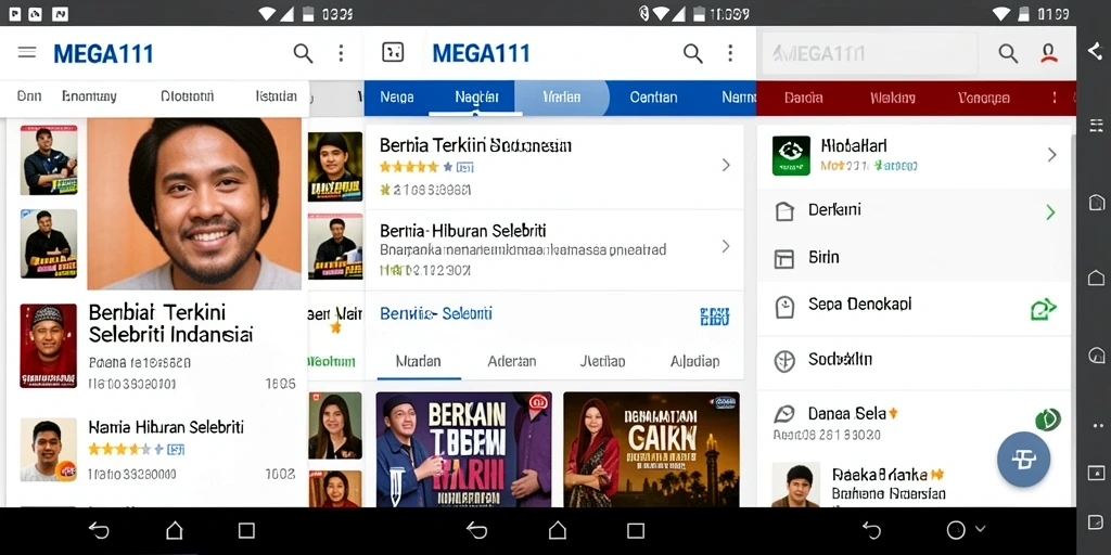 Antarmuka MEGA111 yang modern untuk berita selebriti.