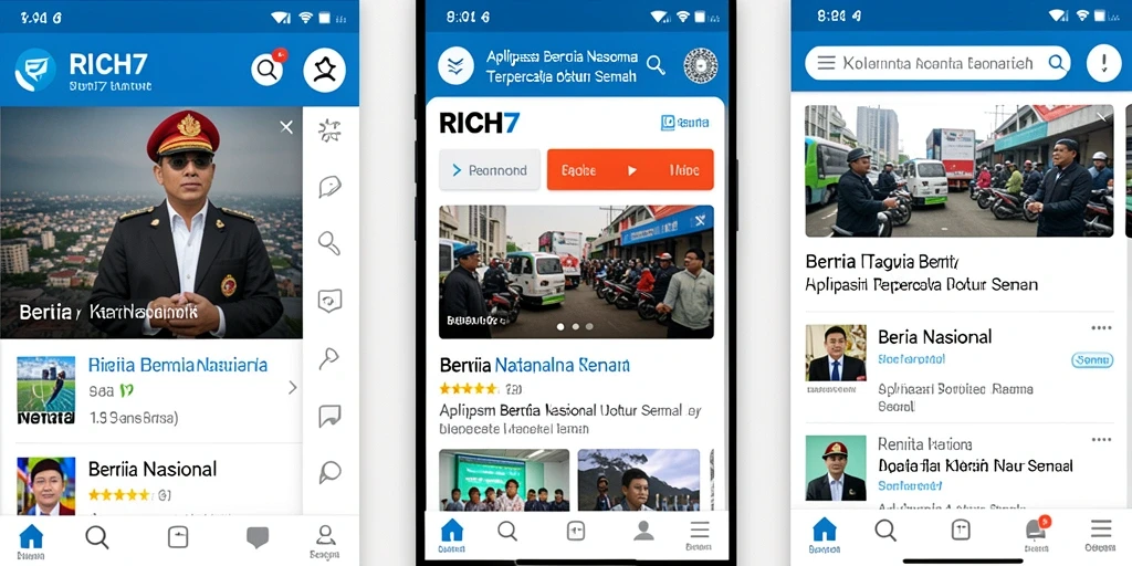 Antarmuka aplikasi RICH7 menampilkan berita nasional terkini dengan jelas.