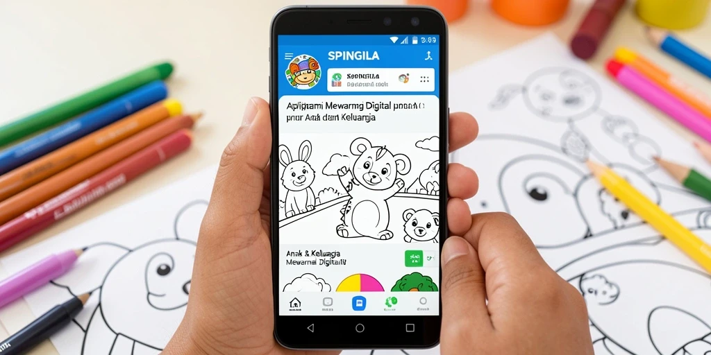 Screenshot aplikasi SPINGILA yang menampilkan fitur mewarnai digital.